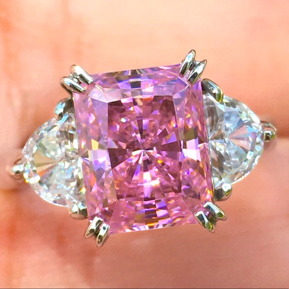 10k Solid White Gold Pink & White CZ Ring - Picture 3 of 13